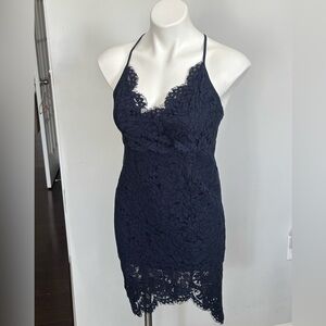 Lulu's Midnight Blue Lacy Floral Mini Dress